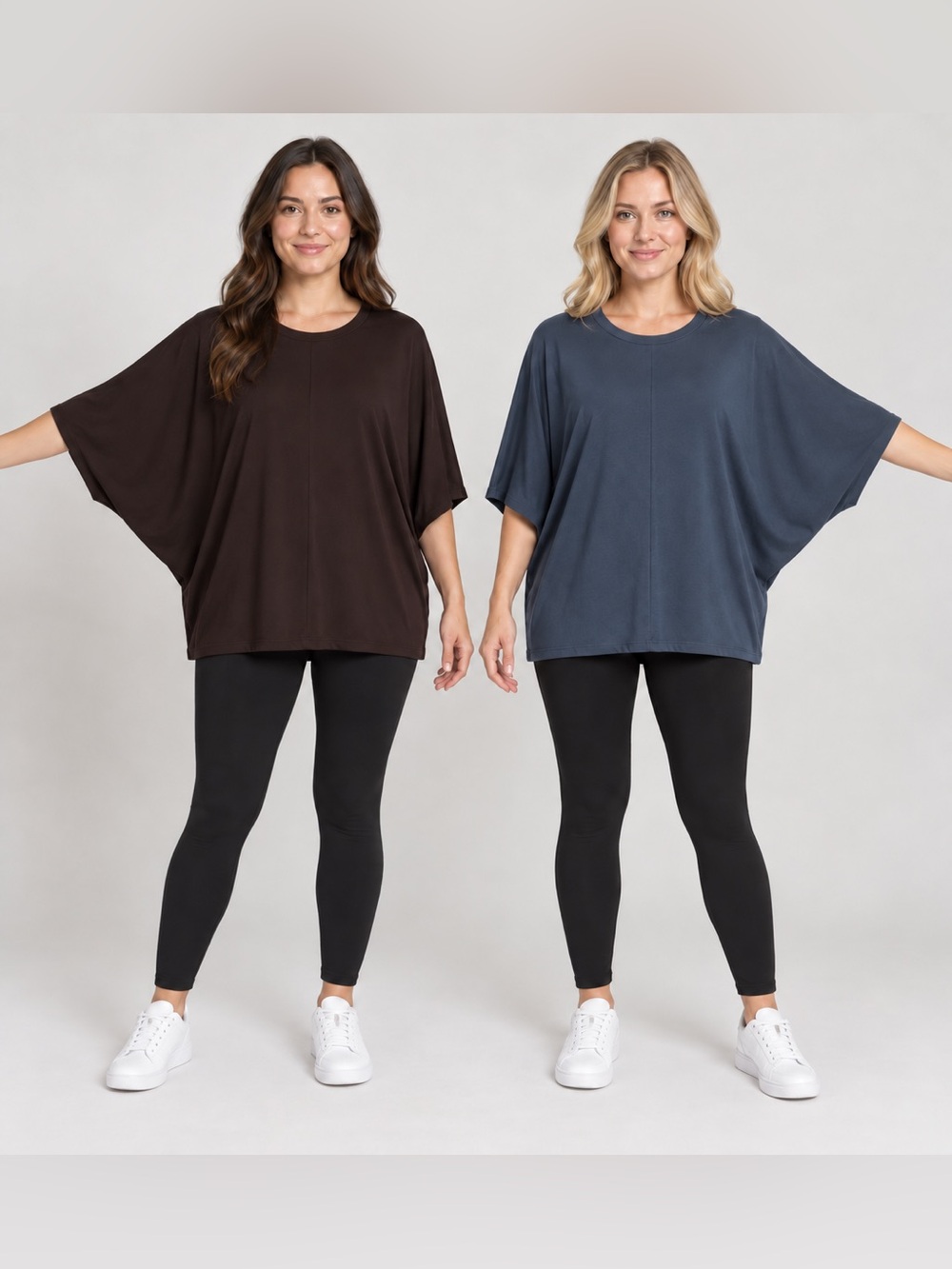 2 H&M Oversized Batwing Tops XL Brown & Blue NWOT